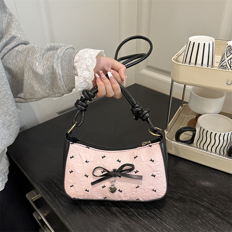 Luxury Y2K Bags - Y2k Pink Bow Armpit Bag for