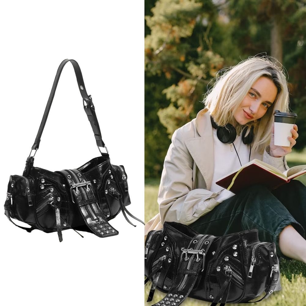 Luxury Y2K Bags - Luxury Rivet Shoulder Bag Solid Color