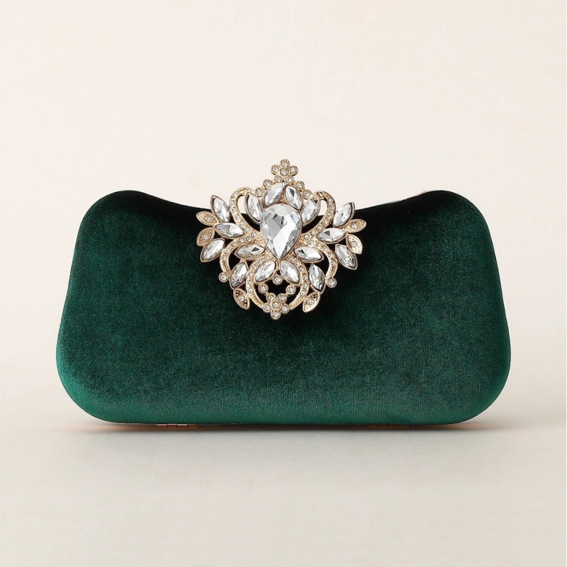 Dark Green Velvet Clutch Bag L - огляд і ціна Luxury Bags Green